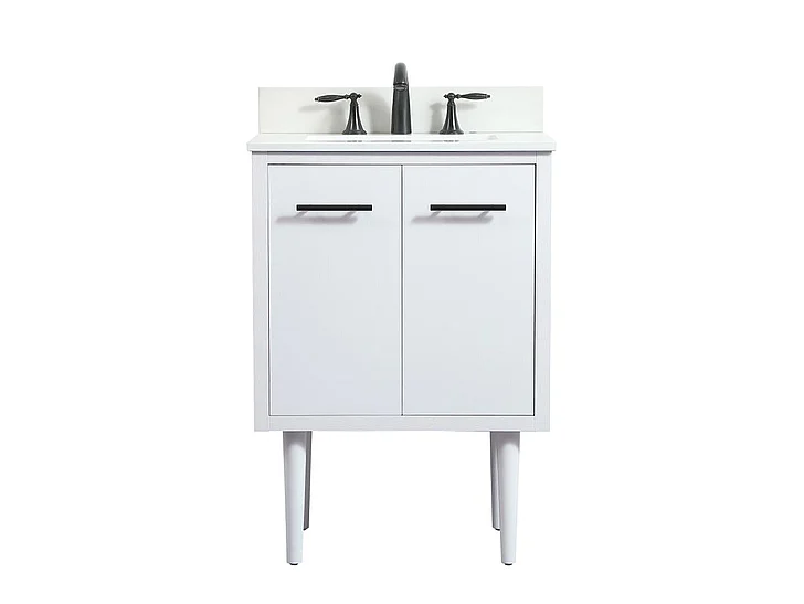 Elegant 24 In. Single Bathroom Vanity in White with Backsplash VF48024MWH-BS CLOSEOUT