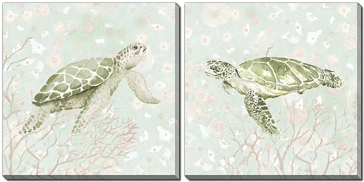 Streamline Art Coral With Turtle Set of 2 E894050