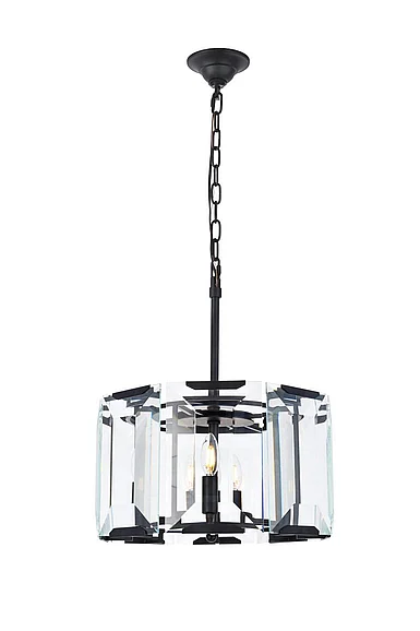 Elegant Monaco 4 Light Flat Black (Matte) Pendant Clear Glass Crystal 1211D17FB