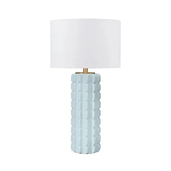 Worlds Away Scalloped Ceramic Table Lamp with White Linen Drum Shade in Powder Blue Glaze CECE PBL