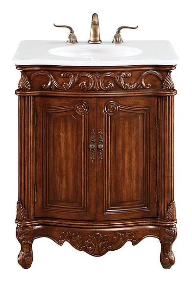 Elegant 27 In. Single Bathroom Vanity in Brown with Ivory White Engineered Marble VF-1007-VW