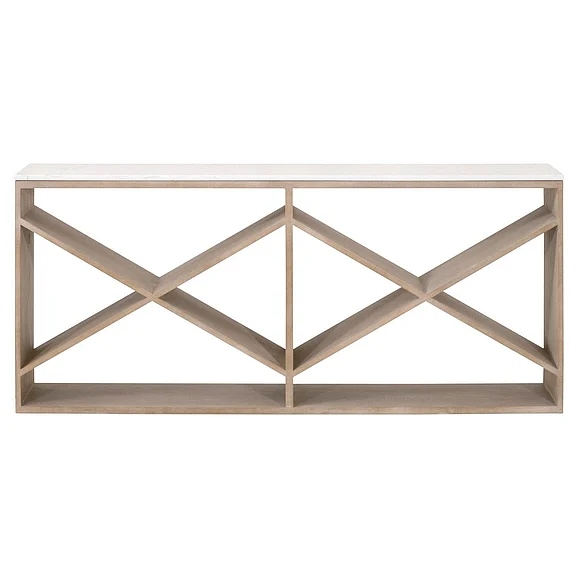 Essentials For Living Cellar Console Table in Gray Oak, White Quartz 8080.SGRY-OAK/WHTQ