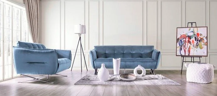 Furniture of America Civellutino 2pc Living Room Set in Light Blue
