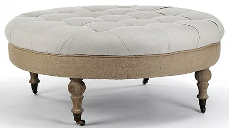 Zentique Maison Tufted Round Ottoman in White CF056-2 E272 A003 Jute