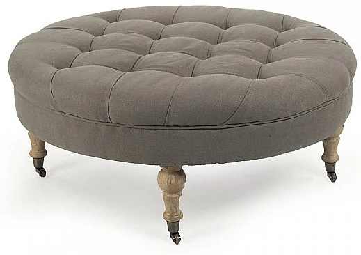 Zentique Maison Tufted Round Ottoman in Gray CF056-2 E272 A048