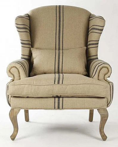 Zentique Zacharie Club Chair in Recycled Oak CF075 E255-3 Blue Stripe