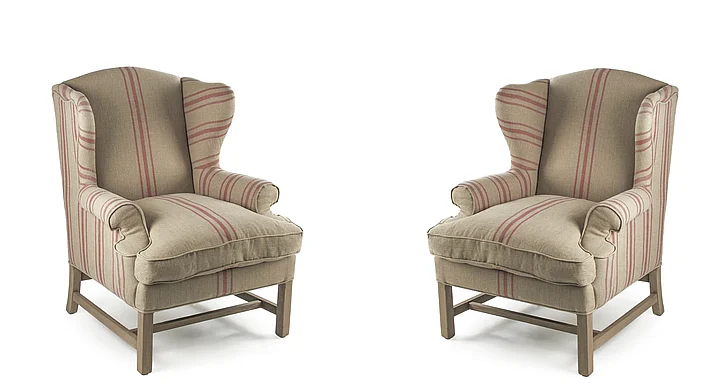 Zentique Fabien Half Wingback Chair in Recycled Oak (Set of 2) CF090 E255-3 A034 Red Stripe