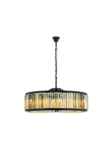 Elegant Chelsea 10 Light Matte Black Chandelier Golden Teak (Smoky) Royal Cut Crystal 1203G43MB-GT/RC