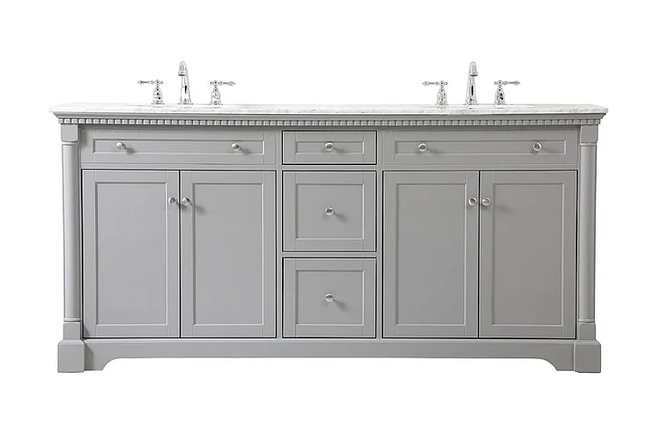 Elegant 72 In. Double Bathroom Vanity in Grey VF53072DGR