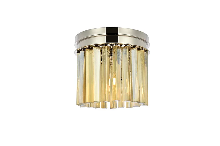 Elegant Sydney 3 Light Polished Nickel Flush Mount Golden Teak (Smoky) Royal Cut Crystal 1208F12PN-GT/RC
