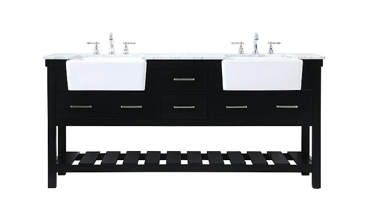 Elegant 72 In. Double Bathroom Vanity in Black VF60172DBK
