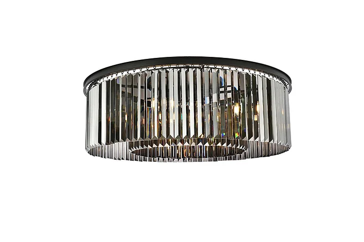 Elegant Sydney 10 Light Matte Black Flush Mount Silver Shade (Grey) Royal Cut Crystal 1238F43MB-SS/RC