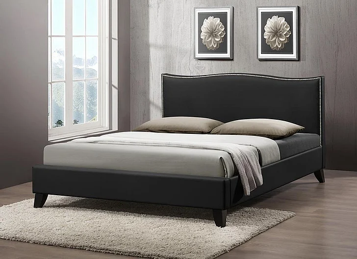 Baxton Studio Battersby Full Modern Bed with Upholstered Headboard in Black