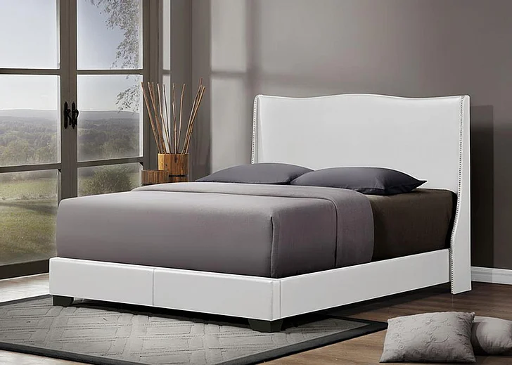 Baxton Studio Duncombe Queen Modern Bed with Upholstered Headboard in White