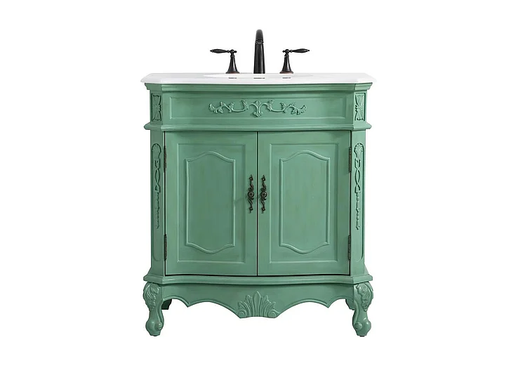 Elegant 32 In. Single Bathroom Vanity in Vintage Mint with Ivory White Engineered Marble VF10132VM-VW