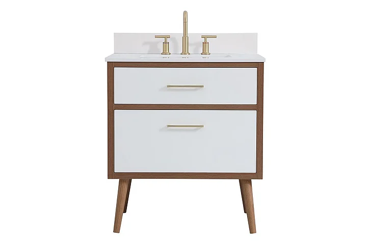 Elegant 30 In. Bathroom Vanity in White with Backsplash VF41030WH-BS CLOSEOUT