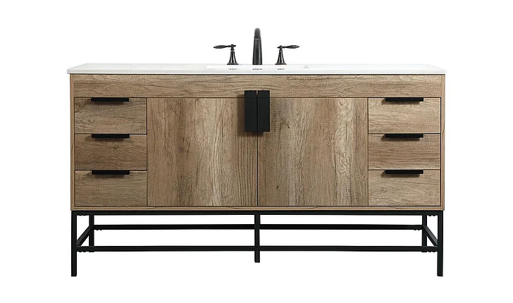 Elegant 60 In. Single Bathroom Vanity in Natural Oak VF48860NT