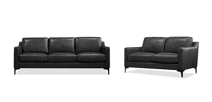 Mobital Cuff 2pc Living Room Set in Nero Black Leather