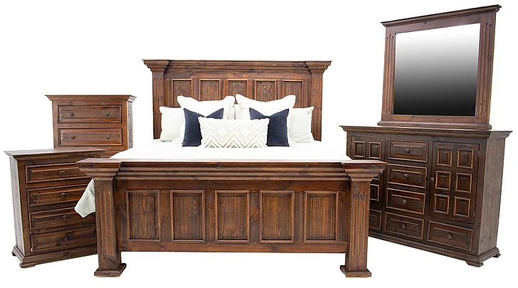 Split Nickel Chalet 2pc Panel Bedroom Set in Walnut