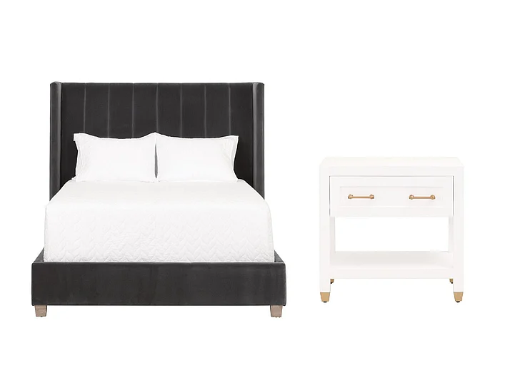 Essentials For Living Chandler Upholstered 2pc Bedroom Set in Dark Dove Velvet