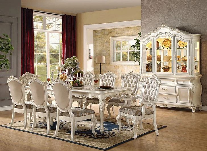 Acme Chantelle 9PC Leg Dining Set in Pearl White