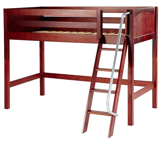 Maxtrix Bare Bone Twin Size Mid Loft (Low/Low) Panel Bed with Angle Ladder in Chestnut CHAPCP