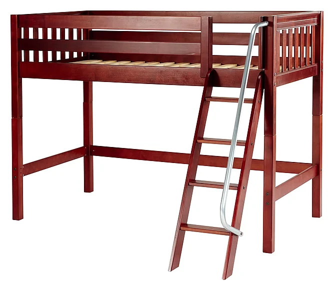 Maxtrix Bare Bone Mid Loft (Low/Low) Slat Bedroom Set in Chestnut (Angle Ladder)