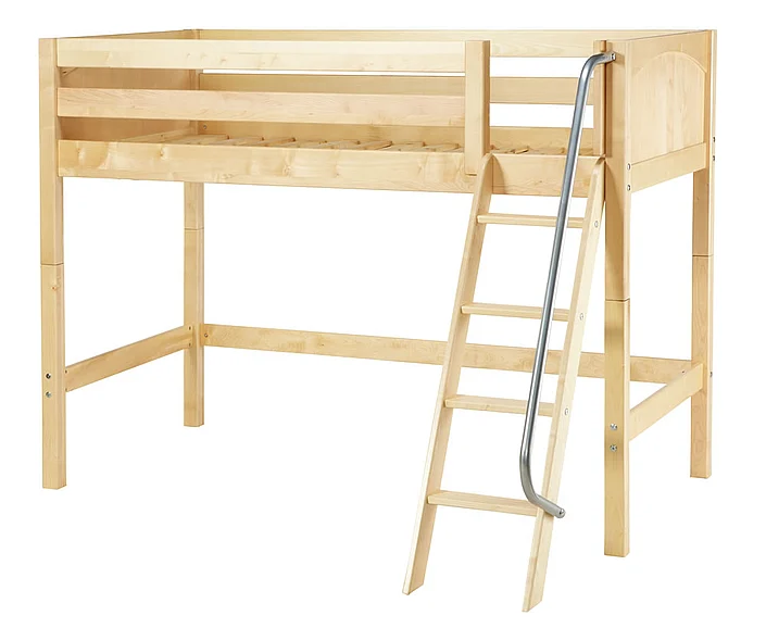 Maxtrix Bare Bone Twin Size Mid Loft (Low/Low) Panel Bed with Angle Ladder in Natural CHAPNP