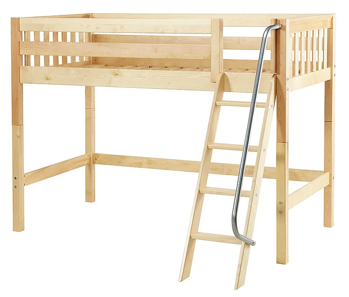 Maxtrix Bare Bone Twin Size Mid Loft (Low/Low) Slat Bed with Angle Ladder in Natural CHAPNS
