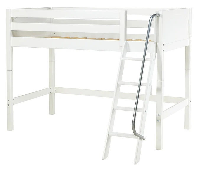 Maxtrix Bare Bone Twin Size Mid Loft (Low/Low) Panel Bed with Angle Ladder in White CHAPWP