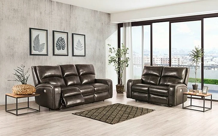 Furniture of America Soterios 2pc Reclining Living Room Set in Charcoal