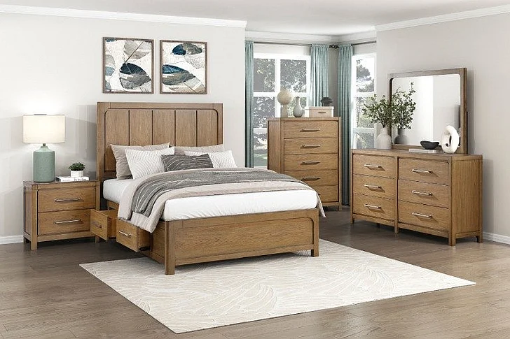 Homelegance Charlotte 2pc Panel Bedroom Set with Storage in Light Brown
