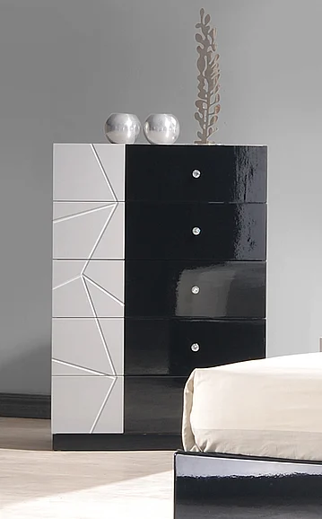 J&M Furniture Turin Chest Light Grey & Black Lacquer 17854-C CLOSEOUT