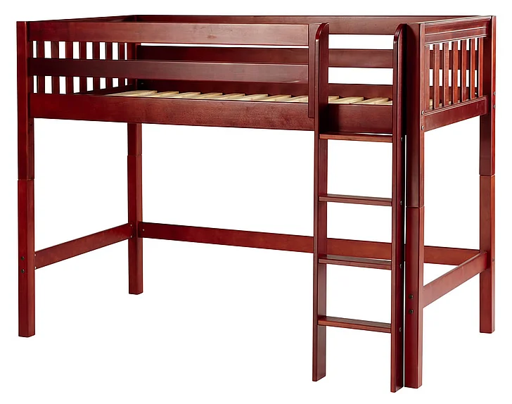 Maxtrix Bare Bone Twin Size Mid Loft (Low/Low) Slat Bed with Straight Ladder in Chestnut CHIPCS