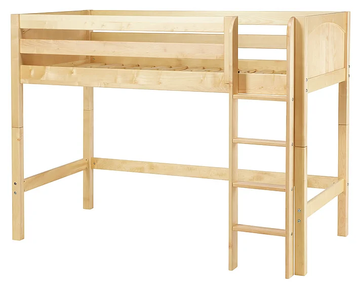 Maxtrix Bare Bone Twin Size Mid Loft (Low/Low) Panel Bed with Straight Ladder in Natural CHIPNP