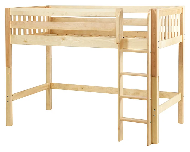 Maxtrix Bare Bone Twin Size Mid Loft (Low/Low) Slat Bed with Straight Ladder in Natural CHIPNS