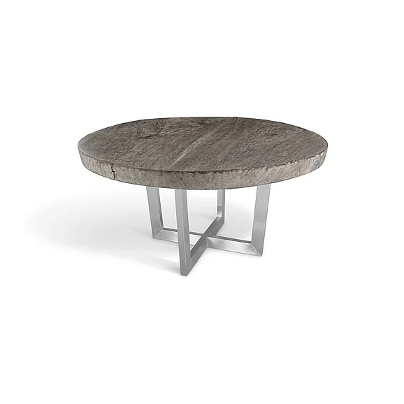 Phillips Collection Chuleta Round Dining Table in Stainless Steel Base and Gray Stone TH82229