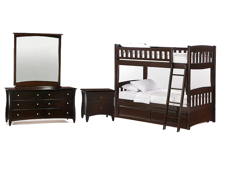 Night & Day Cinnamon 4pc Bunk Bedroom Set in Chocolate