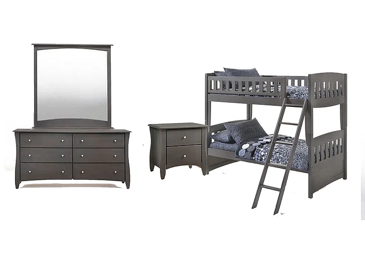 Night & Day Cinnamon 4pc Bunk Bedroom Set in Stonewash