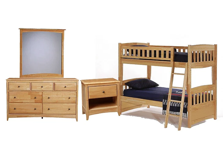 Night & Day Cinnamon 4pc Bunk Bedroom Set in Natural