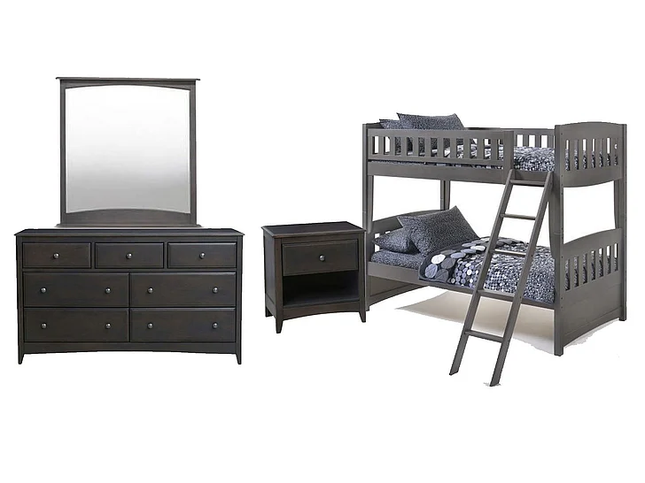 Night & Day Cinnamon 4pc Bunk Bedroom Set in Stonewash