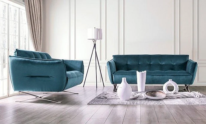 Furniture of America Civellutino 2pc Living Room Set in Teal