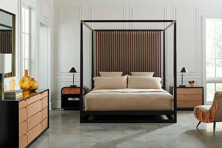 Caracole Furniture Classic Pinstripe 2pc Queen Canopy Bedroom Set