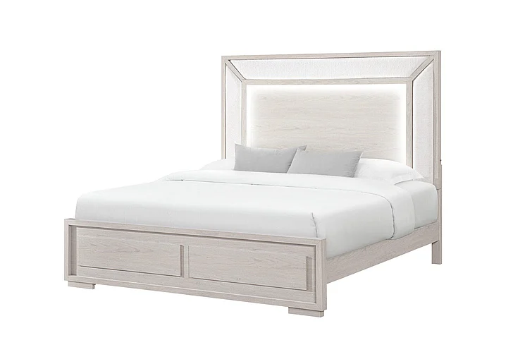 Global Furniture Clara King Panel Bed w/ LED in Beige CLARA-BEIGE-KB W/LED