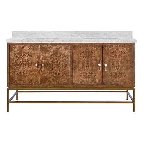 Worlds Away Bath Vanity in Matte Dark Burl Wood w/ White Marble Top CLIFFORD 60 DBW