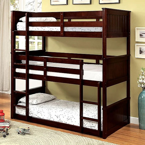 Furniture of America Therese Triple Twin Decker Bed in Espresso CM-BK628