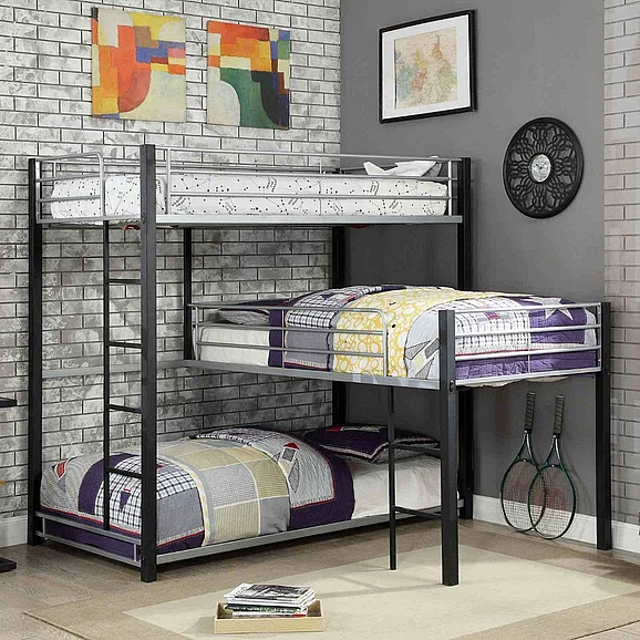 Furniture of America Aubrey Twin Triple Decker Bed in Sand Black CM-BK919-BED