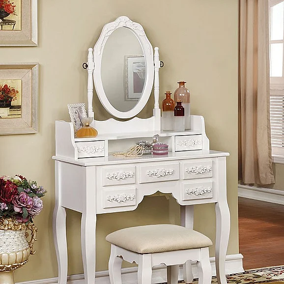 Furniture of America Harriet Vanity with Stool in White CM-DK6845WH