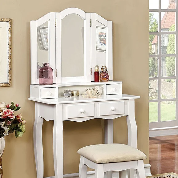Furniture of America Janelle Vanity with Stool in White CM-DK6846WH