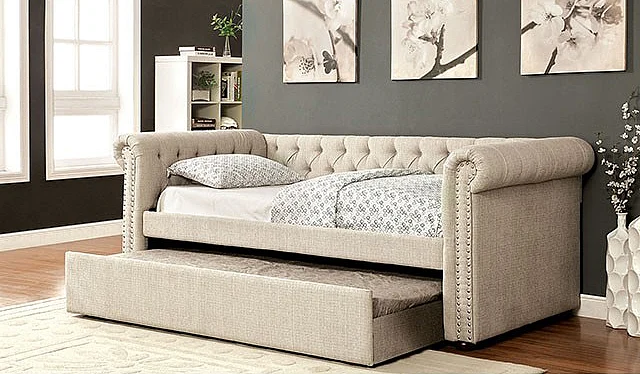 Furniture of America Leanna Twin Daybed with Trundle in Beige CM1027BG